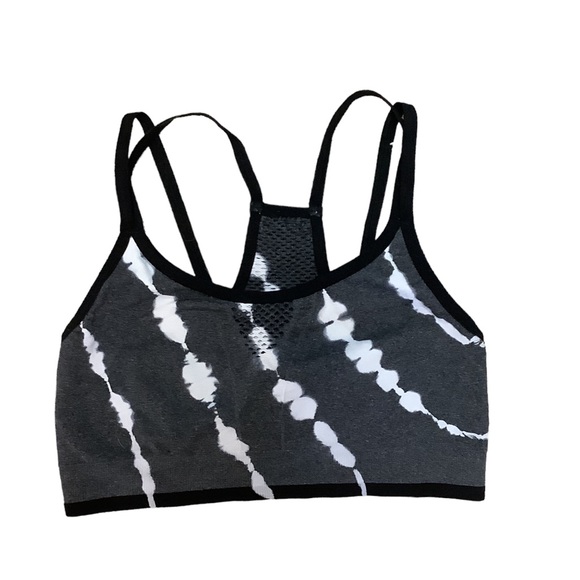 SPALDING Dark Gray & White Tie Dye Criss Cross Strappy Sports Bra-Size Medium - Picture 3 of 9